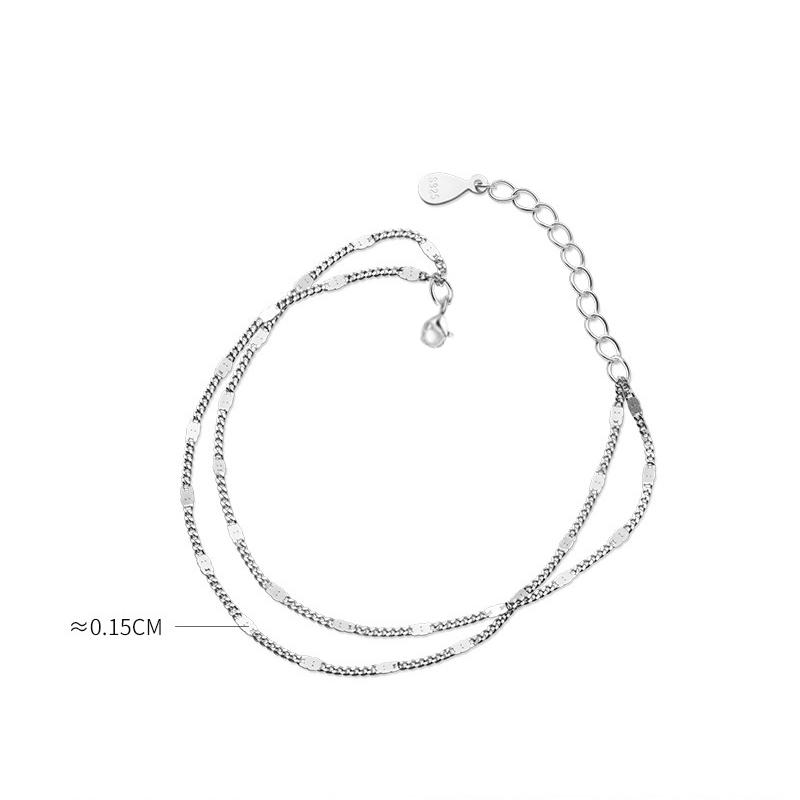 S925 Sterling Silver Double Layers Jednoduchý náramek pro ženy Temperament Elegantní Sweet Link Řetízkový náramek Šperky