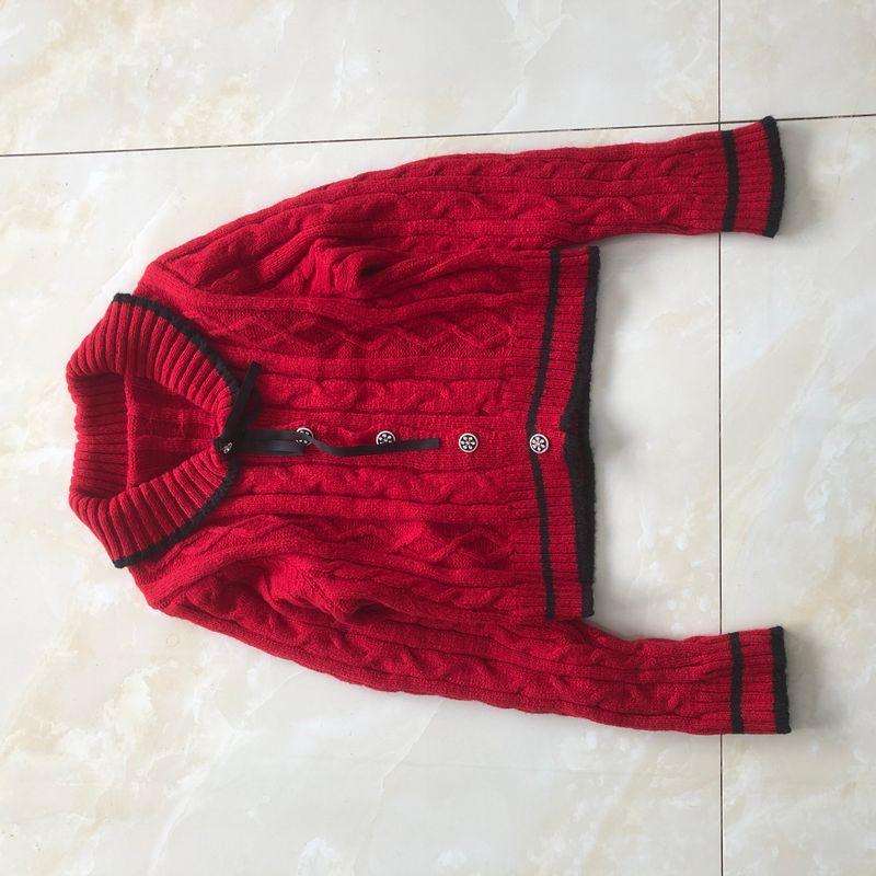 

Cardigan sweater Autumn New Foreign Trade Women clothes Fashion Sweet Lapel Single-Breasted Contrast Color Twist Sweater 32203 Red B-19-36-5 One size fits all