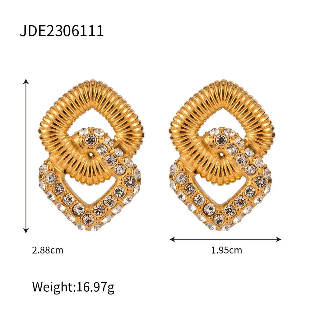 

Trendy 18k Gold Stainless Steel Earrings With Cz Stone Double Layer Nonfade Earrings StyleA