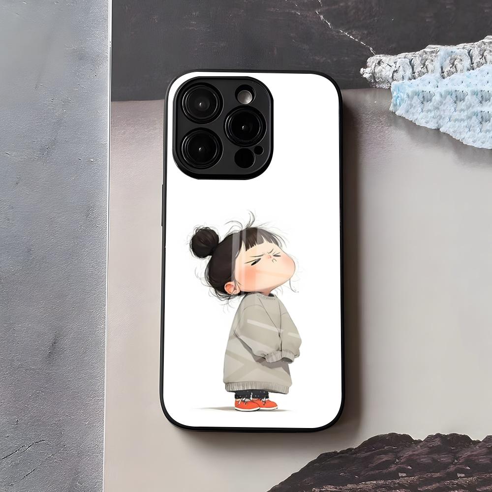 Cute Angry Little Girl Phone Case For IPhone 17 Air 16 E Pro Max 15 14 13 Mini 12 Pro 11 Max Plus Black Glass Cover