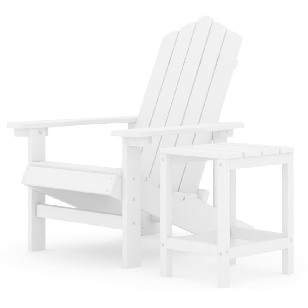 Vidaxl Adirondack Garden Chair with Table, HDPE, White