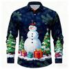 Christmas Men's 3D Graphic Long Sleeve,Street Style Fashion,Cartoon Santa Claus Reindeer Prints Design,2025 Fall Casual Shirt