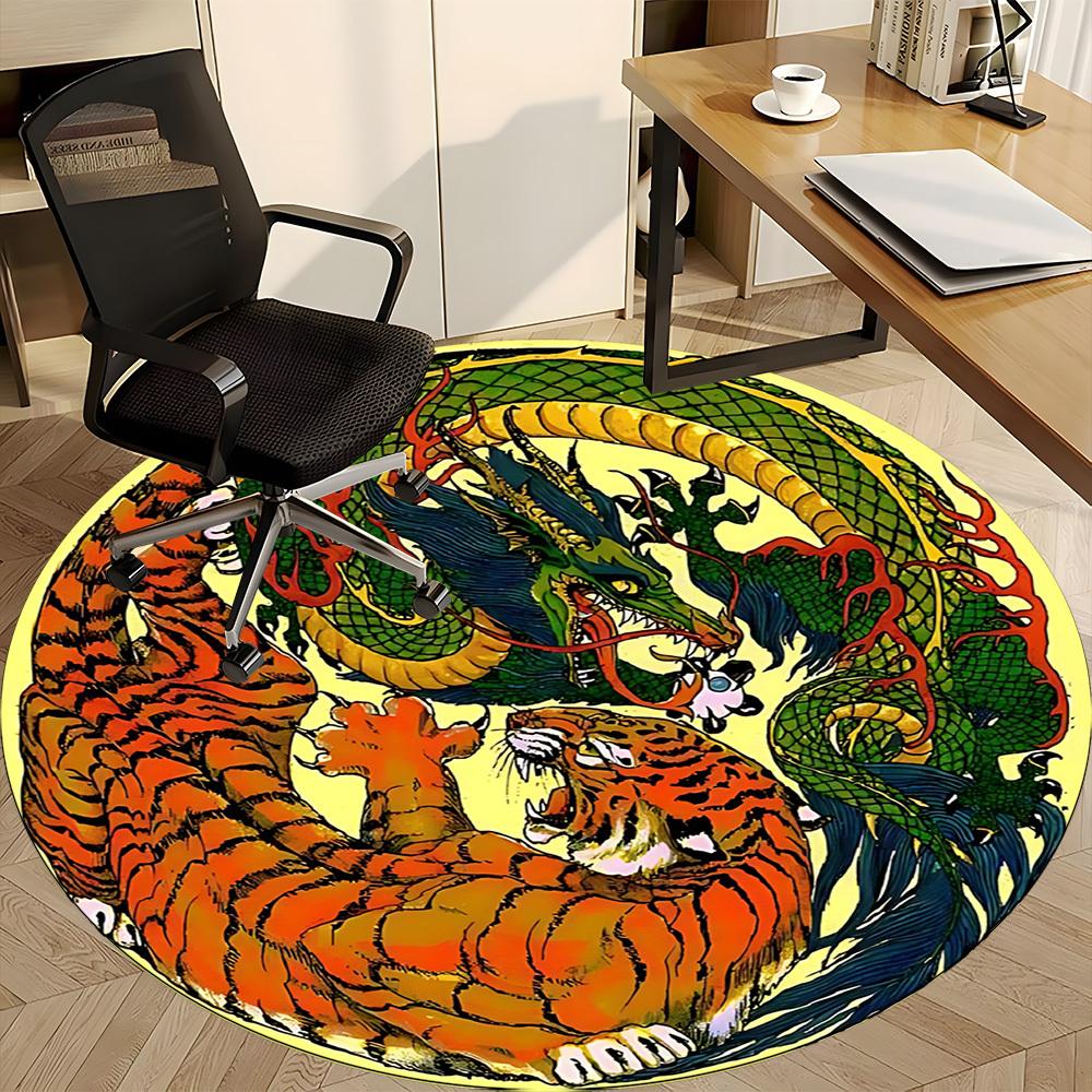1pc Tiger Dragon Yin Yang Symbol Chair Carpet for Office, Round Non Slip Durable Large Size Office Carpet, Suitable for Office