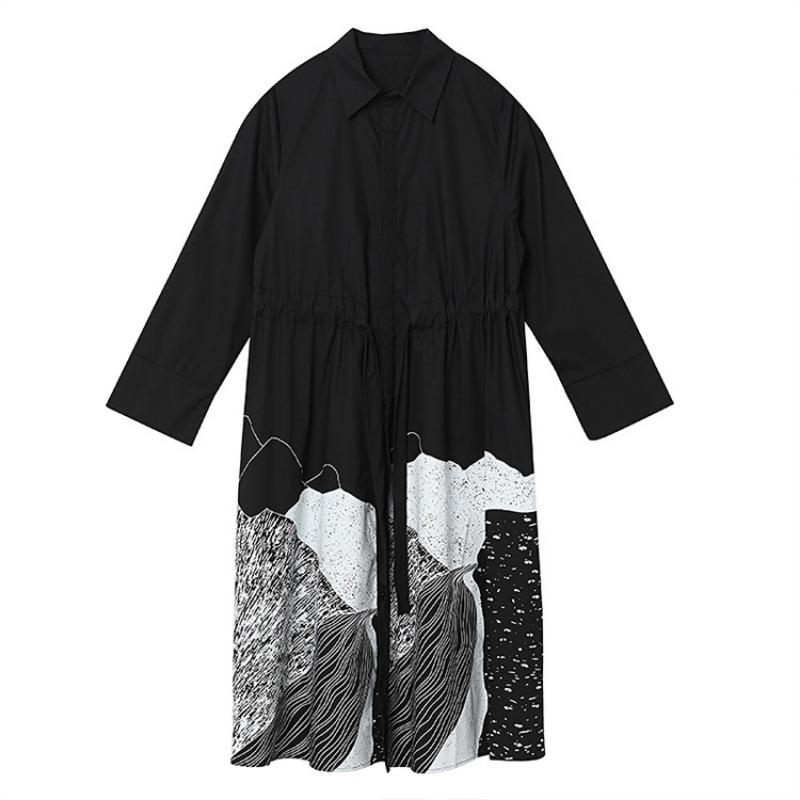 Štýlová bunda Hepburnová Nadmerná veľkosť Dámska Jarná a jesenná Temperament Pôvodná Abstraktná Potlač Šaty s kravatou Voľné