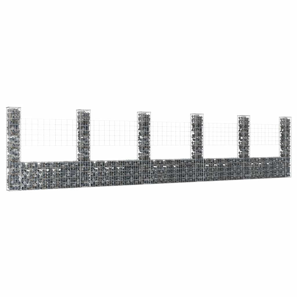 vidaXL Gabionenkorb U-Form mit 6 Säulen Eisen 620x20x150 cm silber