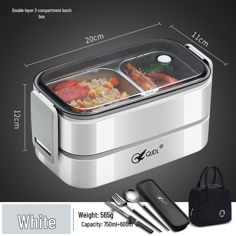 Bento Lunch Box a Doppio Strato in Acciaio Inossidabile, Contenitore Adatto al Microonde per Ufficio e Studenti