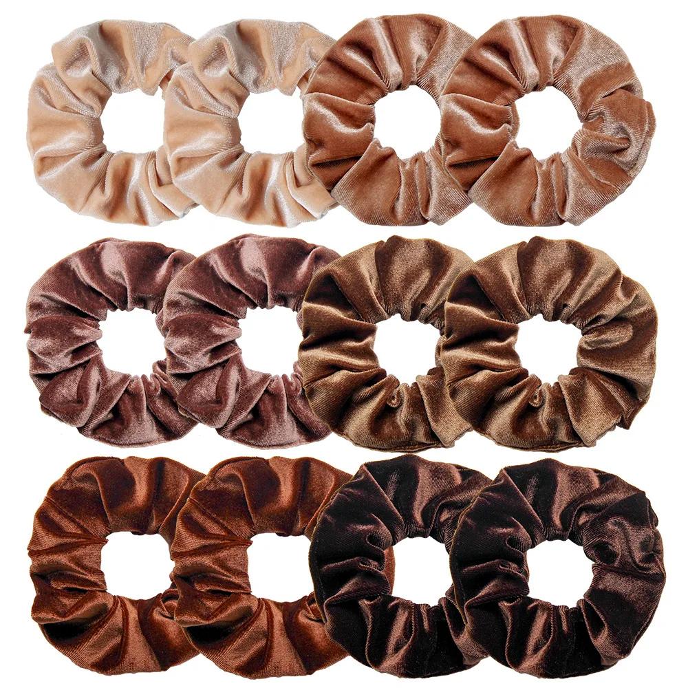 12pcs Vintage Women Pink Velvet Scrunchies Baby Girls Headwear White Black Blue Green Elastic Hair Bands Kids Hair Accessories
