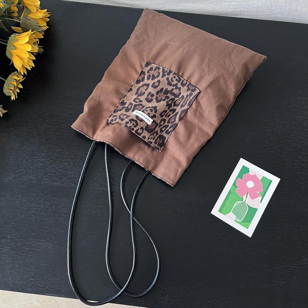 Vintage Faux Suede Women's Leopard Shoulder Bags PU Strap Double Side Female Purse Handbags Fall Winte Canvas Tote Underarm Bag