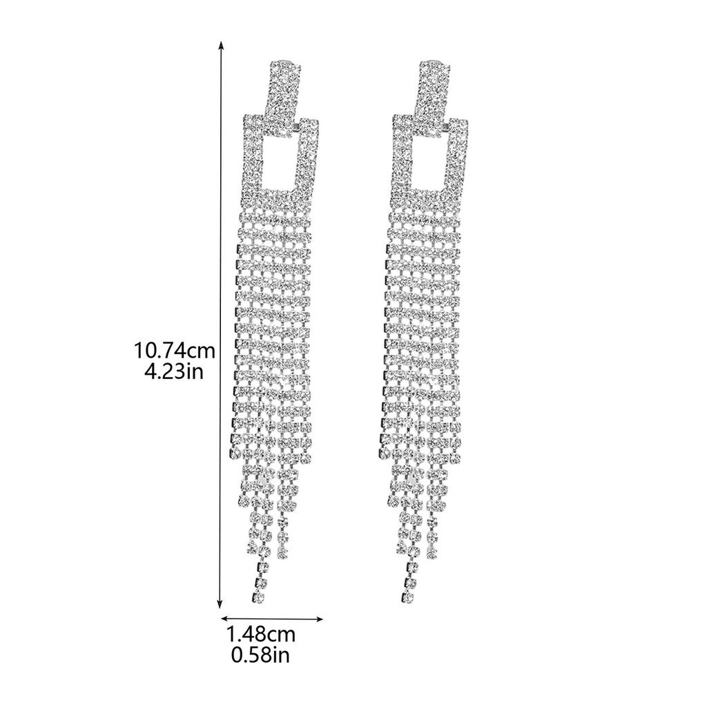 Luxury Shiny Rhinestone Long Tassel Earrings Fashion Trend Earrings Bridal Earrings Women's Earrings 1 Pair