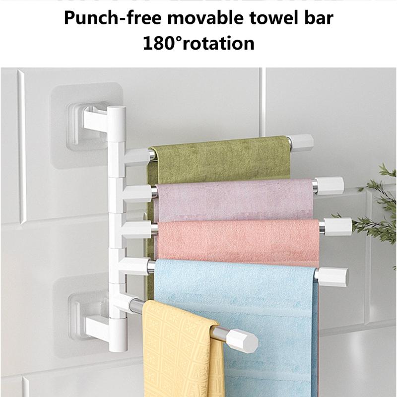Wall Mounted Towel Bar Swivel Towel Rack Stainless Steel Towel Hanger 180° Rotation Space Saving Towel Rack for Bathroom