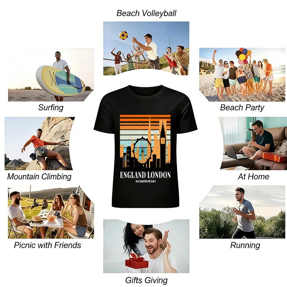 Vintage London Skyline Print Casual T-Shirt Pure cotton T-shirt