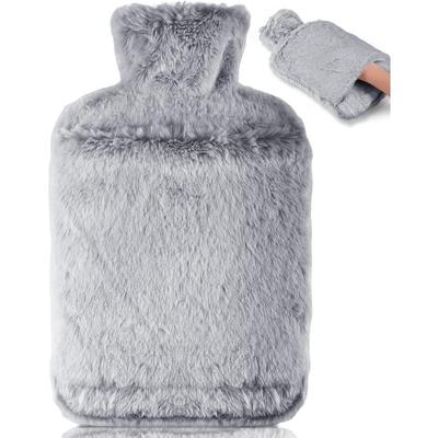 Termofor z miękkim pokrowcem - Szczelny 2L Duży Termofor z kieszenią kangurką, Guma naturalna + Puszysty termofor do łóżka, Prezenty dla mężczyzn i kobiet