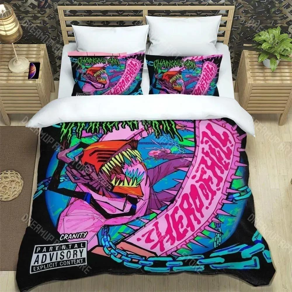 3D Print Fashion Anime Chainsaw Man Bedding Set Boys Girls Twin Queen King Size Duvet Cover Pillowcase Bed Boys Adult Bedroom