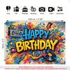 1pc 2D Flat Graffiti Happy Birthday Banner Vintage Music Theme Decor Indoor Outdoor Backdrop Garden Patio Birthday Celebration Party Decor