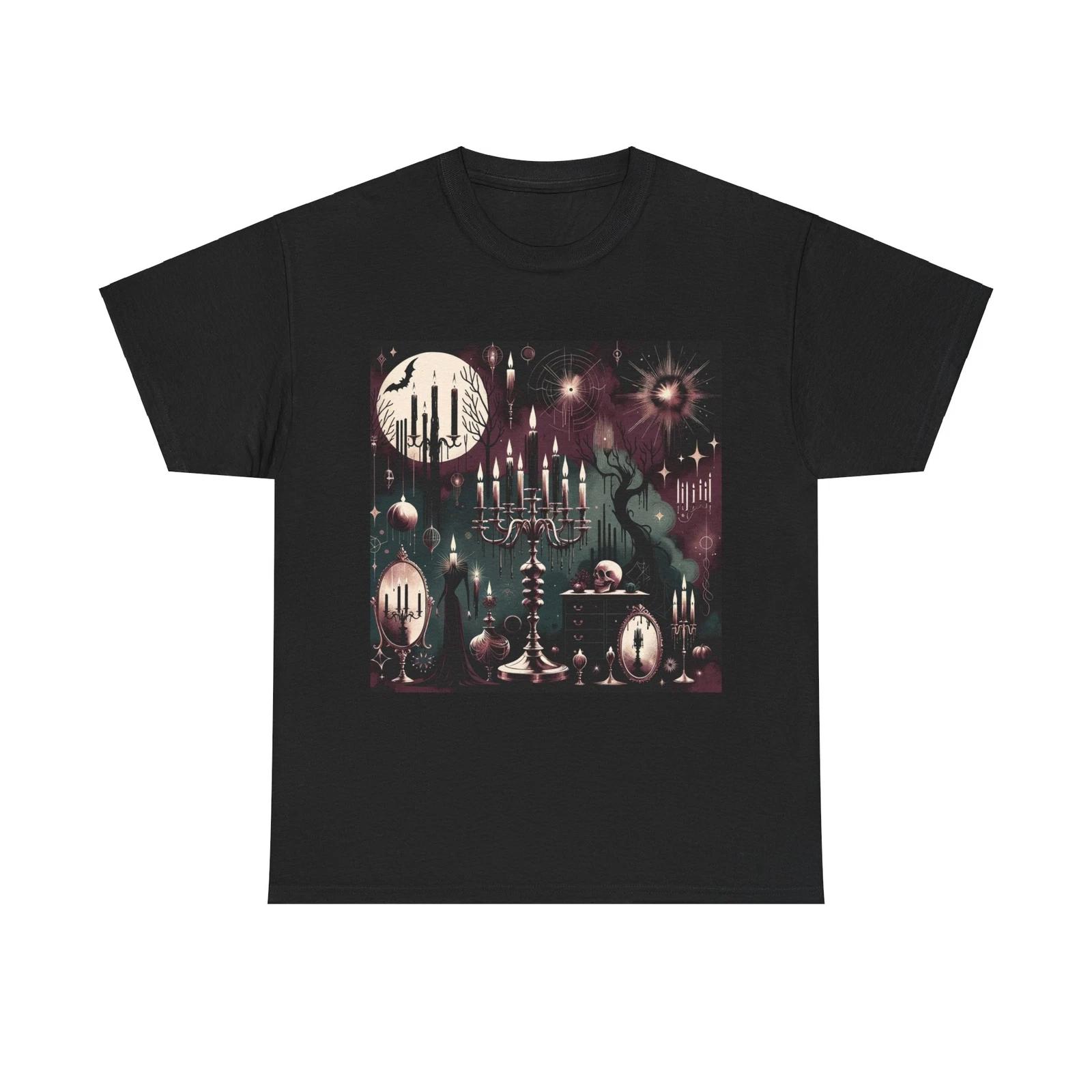 Unisex Adult T Shirt Gothic Elegant Candelabras Spooky Season Halloween Graphic 3XL