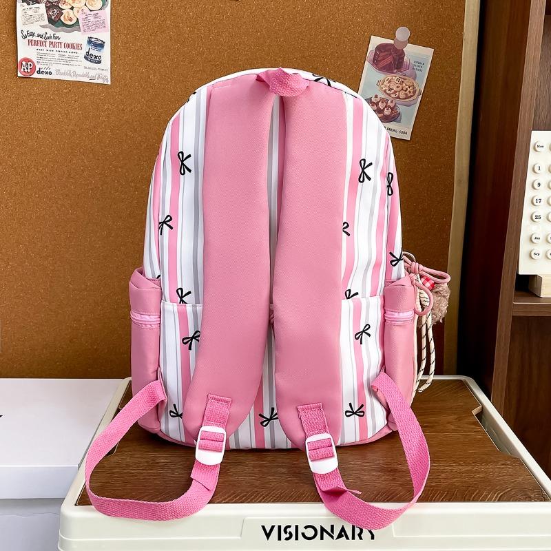 New high-value, fresh and sweet bow striped backpack, color contrast and lightweight backpack for junior high school students