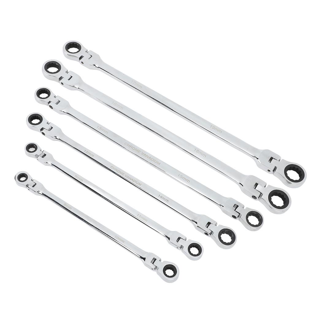 6 st Ledhuvud Spärrnyckelsats Metrisk 8‑19mm CRV Stål Extra Lång Dubbel Ringände Spärrnyckel för Reparation