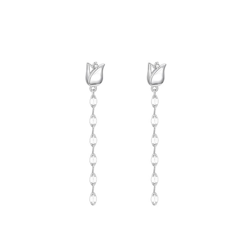 Advanced Sense Rose Tassel Earrings Light Luxury Tulip Flower Earrings Long Tassel  Earrings  Party