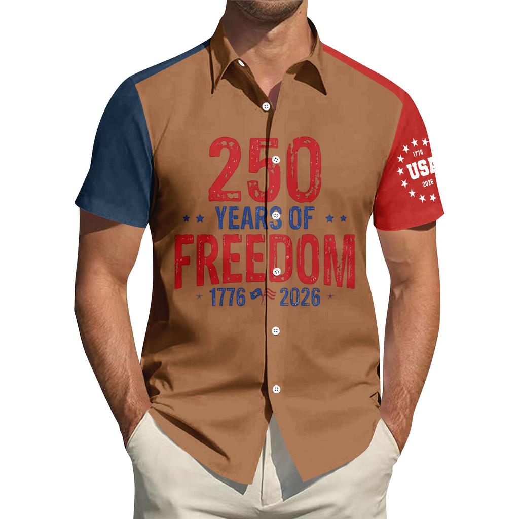 Men's Independence Day Printed Collared Top Men's Casual Sports Short-Sleeve Shirt