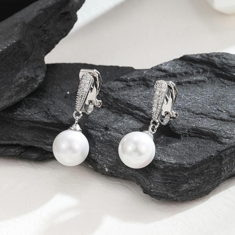 Koreanische Silber-Mikro-Inlay Zirkon-Perlen-Clip-Ohrringe für Damen Elegante Exquisite Luxus-Hängeohrringe Hochzeitsfeier Schmuck