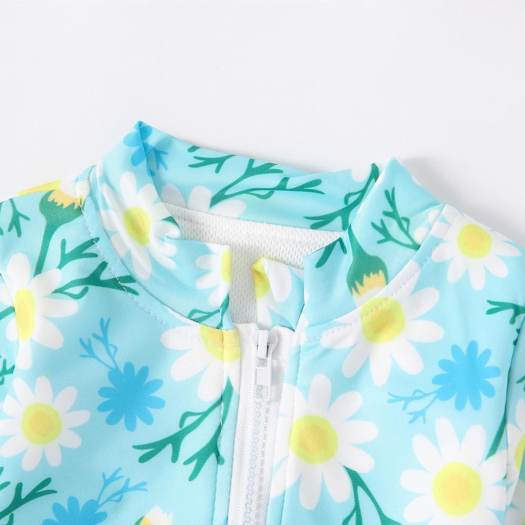 Kids Baby Girl Swimsuits Summer 2024 Floral Long Sleeve Zipper Ruffles Jumpsuit Swimwear Beachwear Bathing Suits