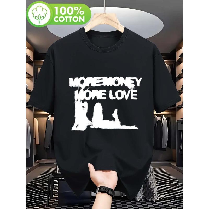 Men's Cotton T-Shirt - Vintage Streetwear with MORE MONEY MORE LOVE Graphic - Slim Fit Crewneck Tee, Machine Washable Casual for All Seasons