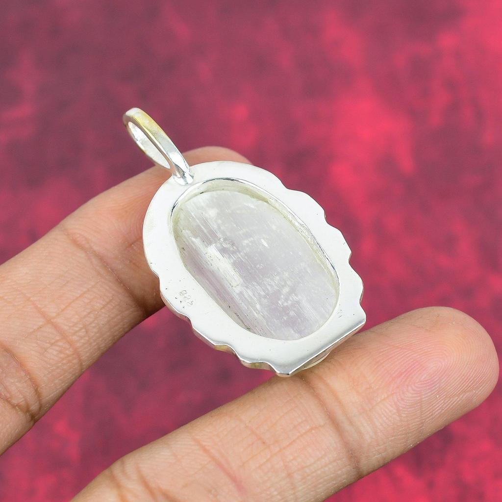 Selenite Jewelry, Handmade Gemstone Pendant, 925 Solid Sterling Silver Pendant Antique Jewelry, For Engagement Gift