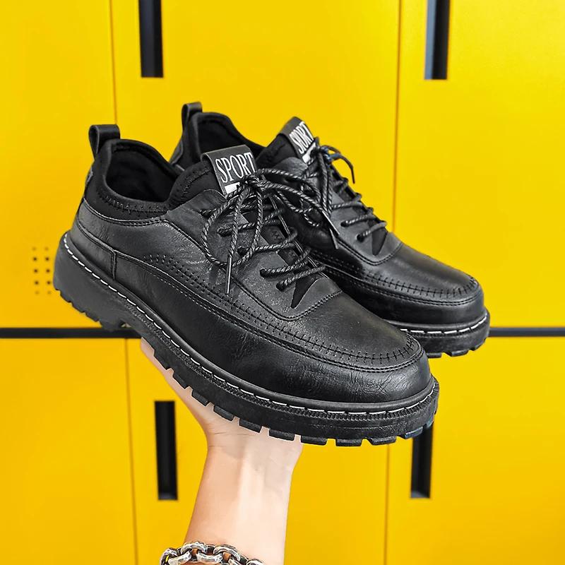 New retro handmade men's shoes leather shoes outdoor casual men's social shoes lace-up sewn non-slip