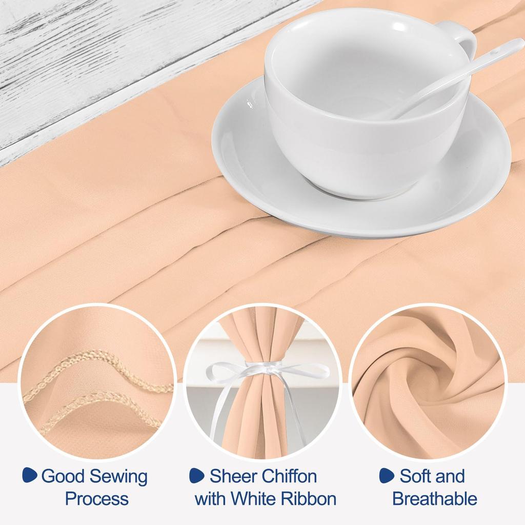 Uxcell Chiffon Table Runner 3M 72 X 305 Cm Rustic Gauze Tablecloth Sheer Wedding Table Runner for Wedding Bridal Party Table Decoration Light Peach