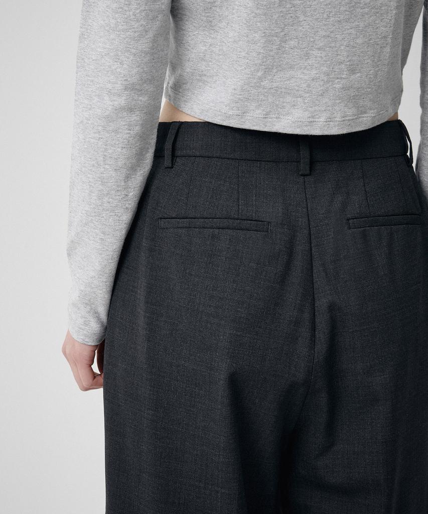 MUSINSA STANDARD WOMAN Women'S Summer Wool Loose Tapered Hidden Banding Slacks [Charcoal Gray]