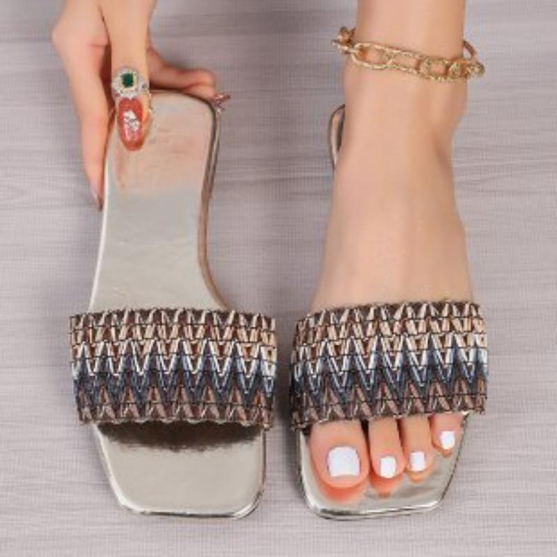 One-character Colored Webbing Slippers Women's New Large-size Women's Shoes Flat-bottomed Casual Cool Slippers Women