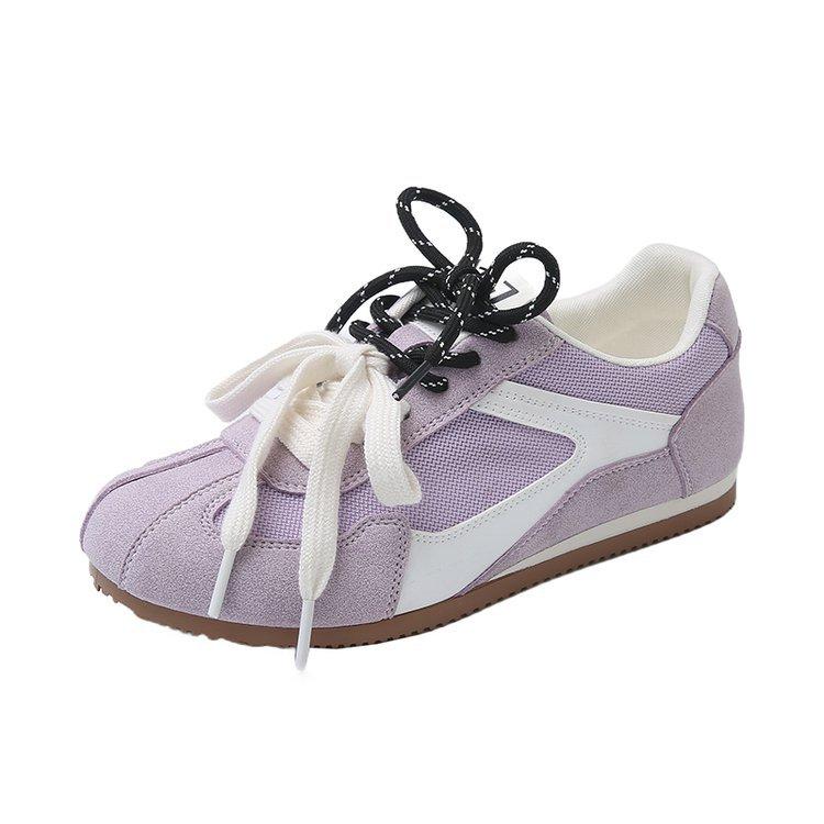 Soft leather version~ flat bottom Dexun shoes women's 2025 spring and summer new double color ribbon inner height increase versatile casual sports sh