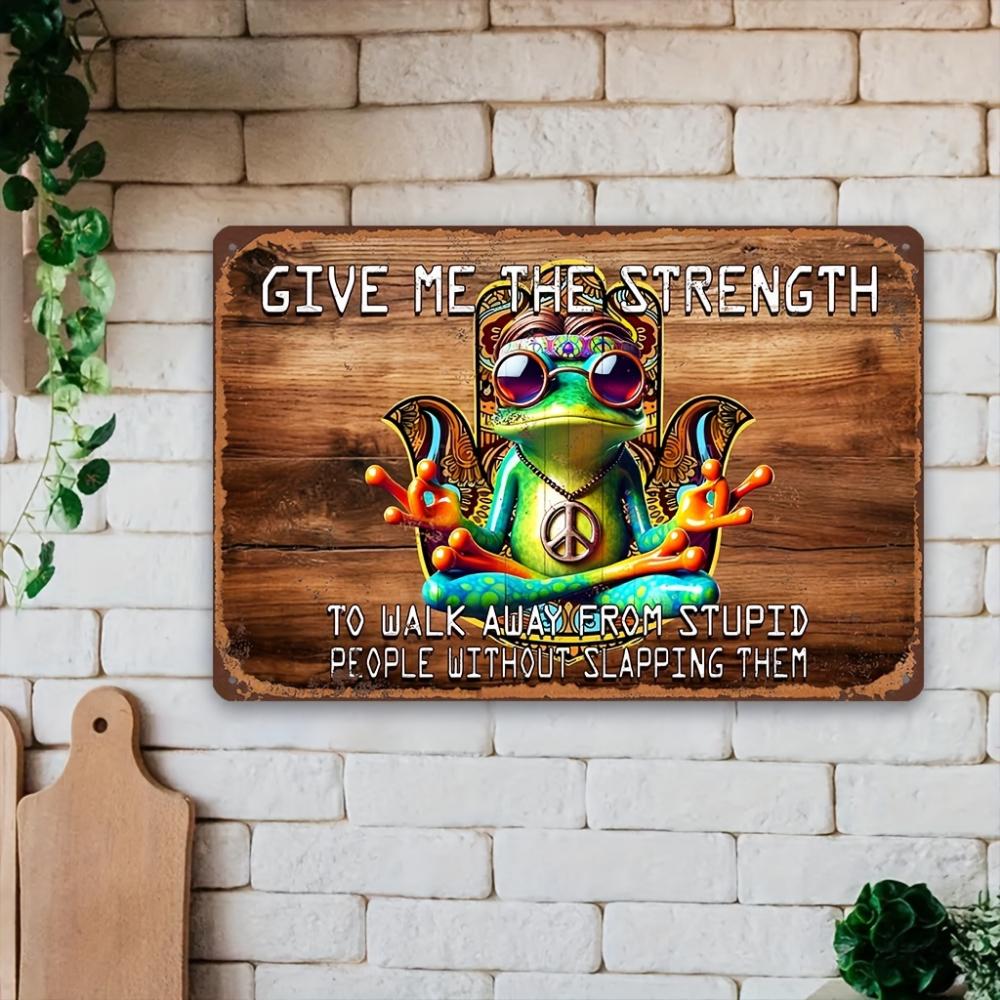 Bohemian Style Aluminum Wall Sign, Inspirational Hippie Frog Zen Meditation Art, Humorous Vintage Metal Plaque