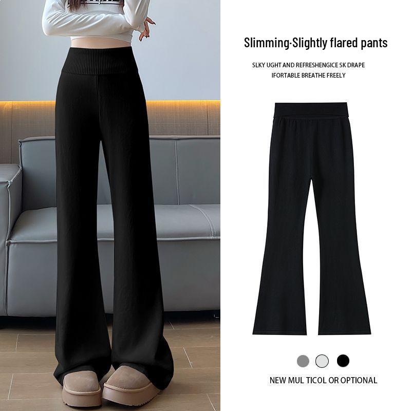 

Women s High Waist Apricot Knit Micro-Flare Pants - Slimming Tummy Control, Drape, Floor-Length, Casual Bell Bottoms for Autumn/Winter 2026. 2XL (130-140 lbs) чёрный