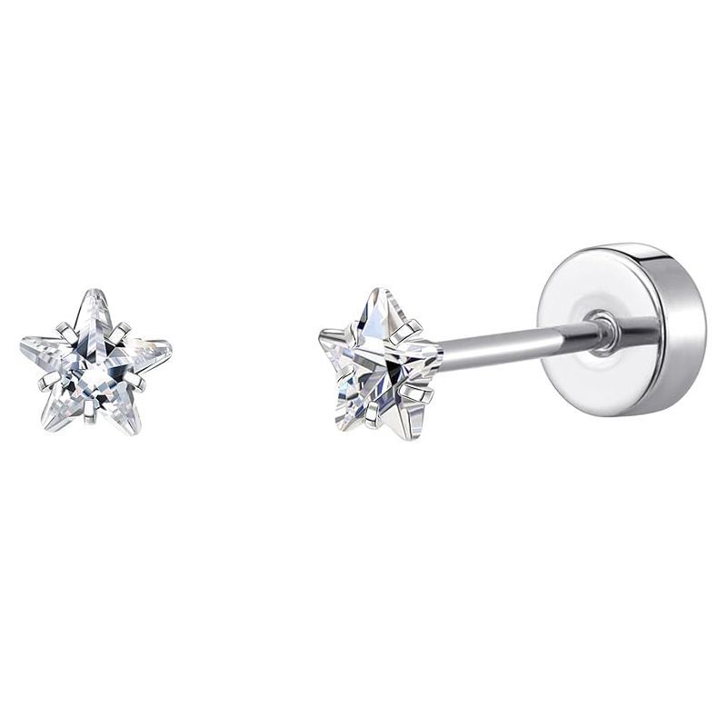 2PCS/Set Stainless Steel Heart Moon Earbone Stud Screw Ball Stud Earrings for Women Fashion Ear Tragus Cartilage Body Piercing