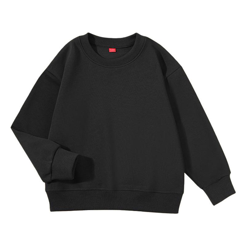 320g Cotton Kids' Round Neck Sweatshirt - Autumn/Winter Casual Solid Color Pullover
