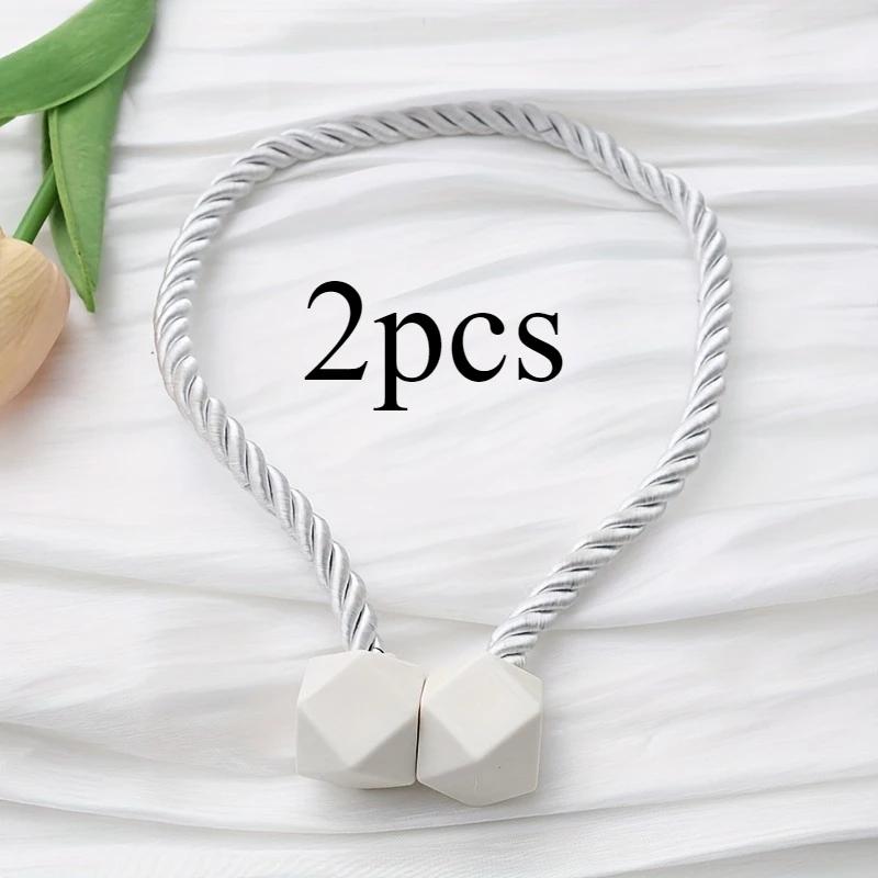 2pc Magnetic Curtain Tieback - Easy No-Drill Installation with Twine Loop, Stylish Holdback for Drapes, Curtains for Living Room