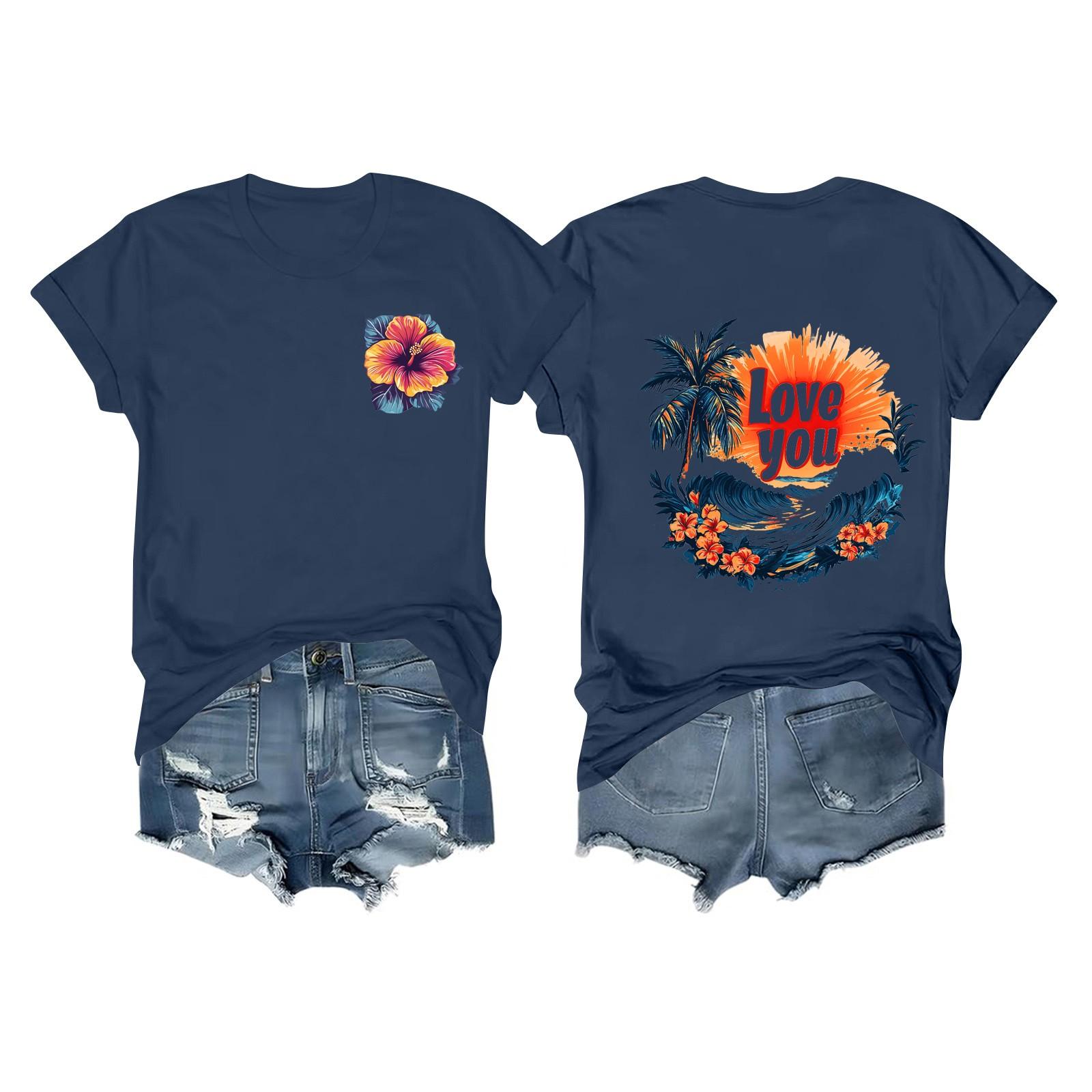 

Футболки с короткими рукавами для женщин, модные топы, легкие и мягкие повседневные летние наряды, одежда XXL тёмно-синий