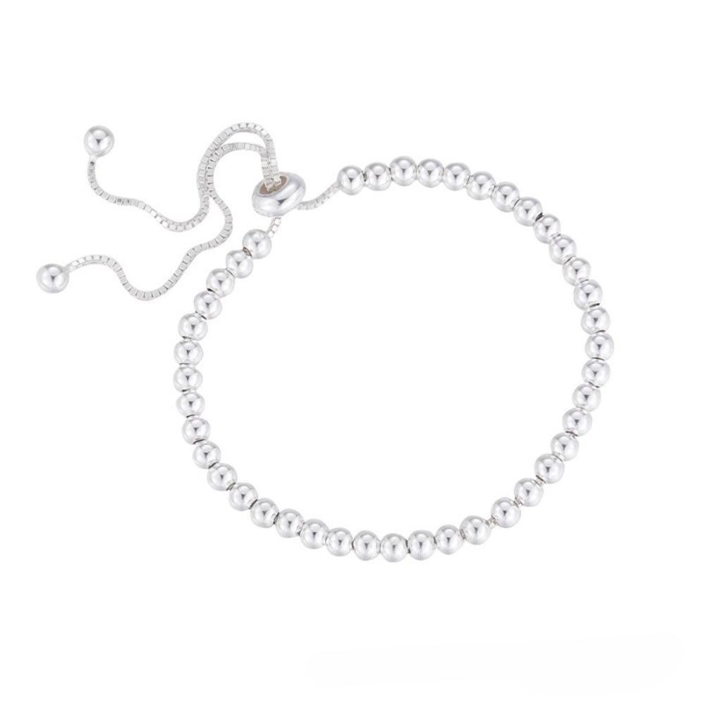Simple Trend Silver Color Stainless Steel Geometric Small Round Beads Beaded Adjustable Pull-out Bracelet for Women Jewelry Gift
