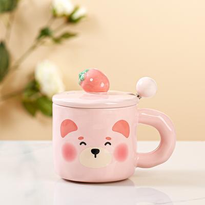 Rilievo Fragola con Coperchio Cucchiaio Tazza in Ceramica Tazza per Ragazze Tazza Orso Cartone Animato Tazza Regalo Tazza Acqua Dipinta a Mano