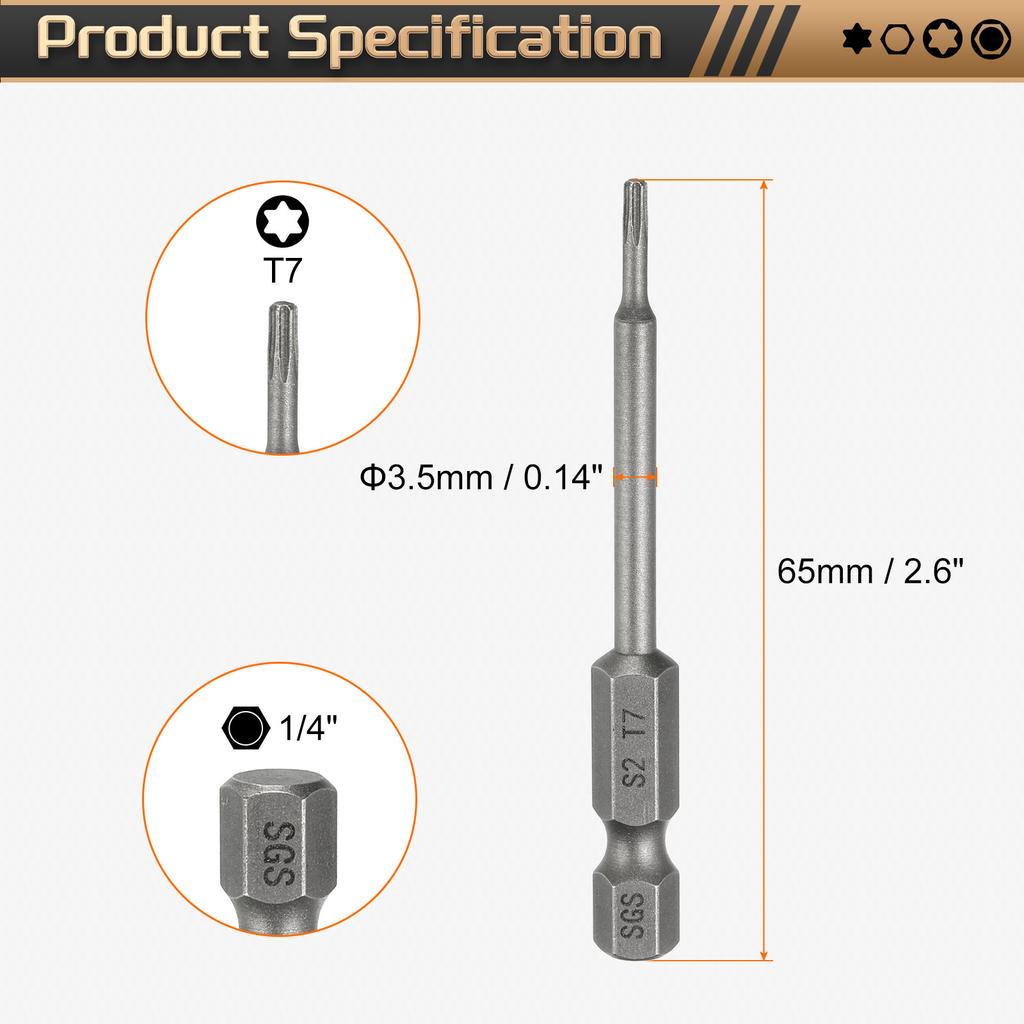 1/3/5pcs T5-T50 Torx Head Screwdriver Bit 1/4" Hex Shank Magnetic No Hole Tamper Proof 6 Point Star S2 Screw Driver Drill Bits