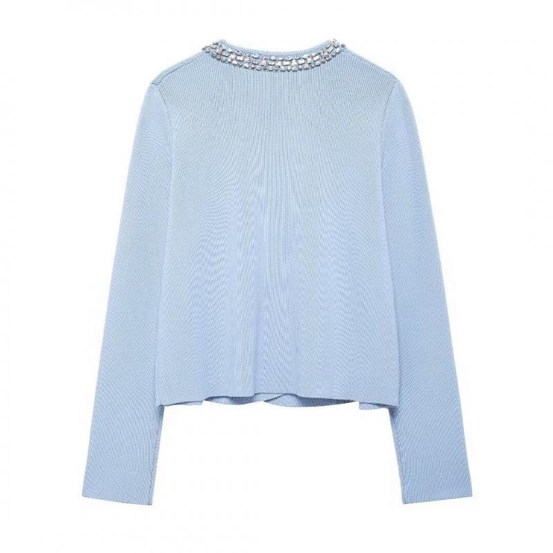 Autumn/Winter Rhinestone Knitted Cardigan & Skirt Set for Women - European & American Style