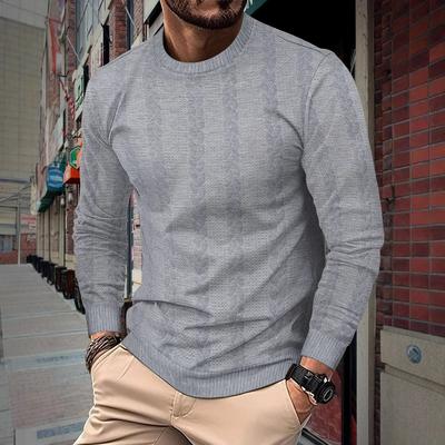 Men's Solid Colour Round Neck Long Sleeve Heavy Jacquard Men's Twist Pullover Sweatshirt