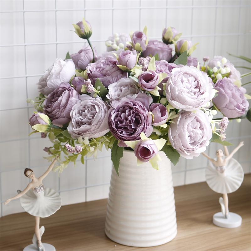 Simulate 5 Roses Korean Style Bouquet Persian Ocean Peony Home Vase Arrangement Decoration Wedding Bride Holding Flower Bouquet