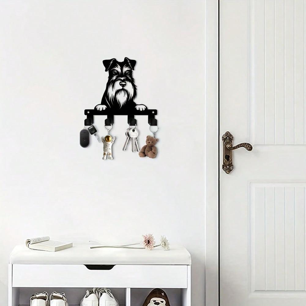 Cute Schnauzer Key Holder, Heavy Duty Metal Wall Mounted Rack with Hooks, Space Saving for Kitchen Office Bathroom Porch, Perfect Gift for Pet Lovers