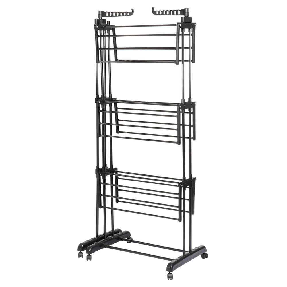 Metall Schwarz Vertikal Ausziehbar Wäscheständer XXL 78-130X64X172 Cm