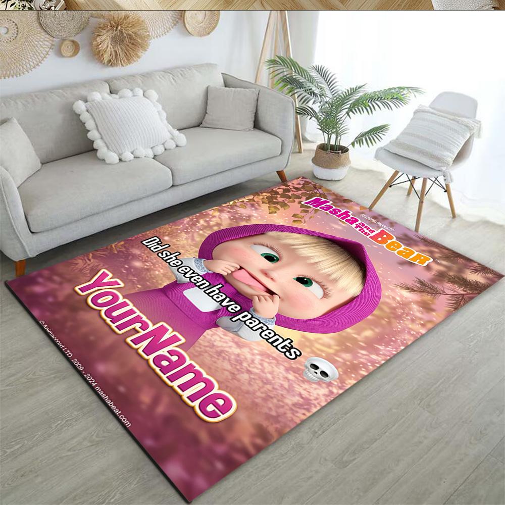 Masha Bear Customized Name Floor Rug Office Rug Perfect for Decorate Room Foyer Playrooms Dormitory Anti-slip Rug Decorate Offices