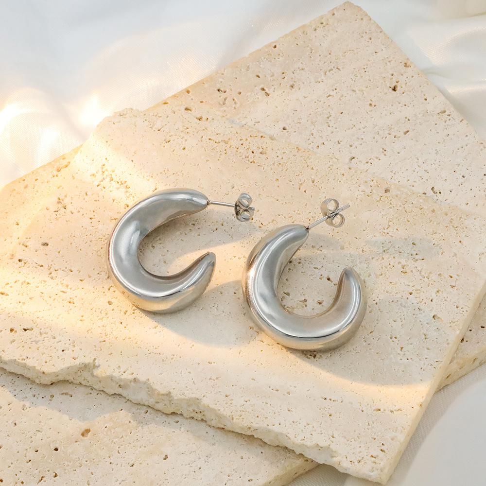 Fashion Light Luxury Geometric C-Shaped Hollow Earrings Women'S Simple High-End Titanium Steel Jewelry Earrings