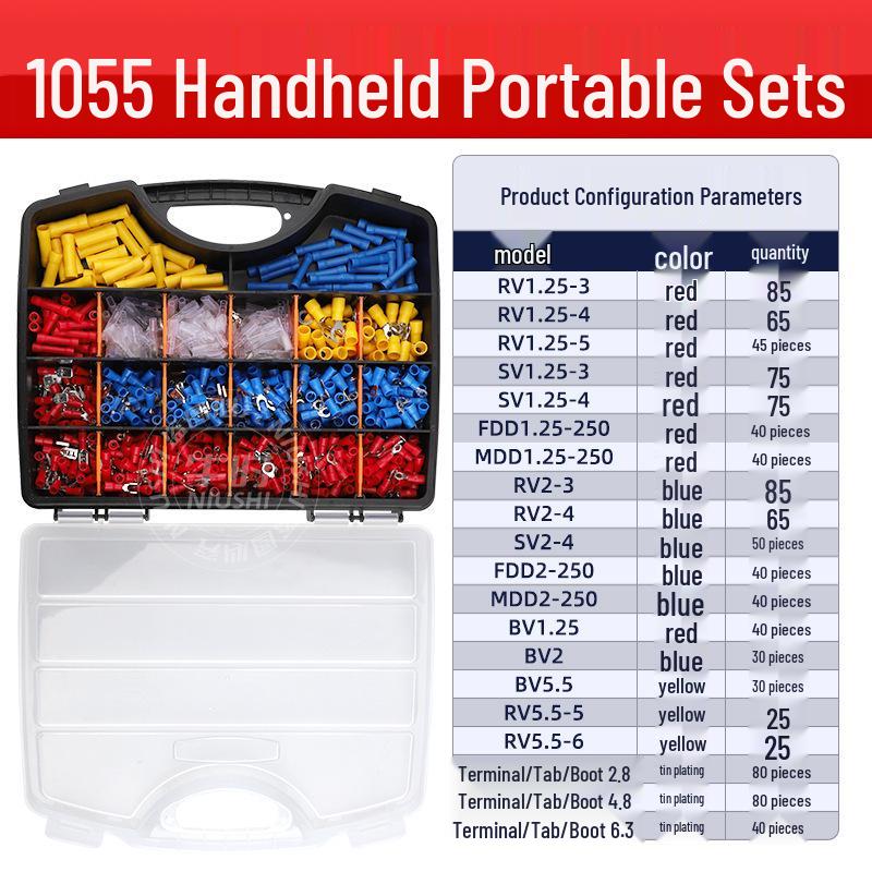 Multifunctional Crimping Pliers with 1055 Cold Crimp Terminals: Portable Electrician Wiring Terminal Set