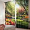 2Pcs Garden Curtain Garden In Keukenhof Colorful Tulip Flowers And Trees Foliage Spring Season For Bedroom Living Room And